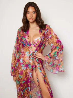 Lange kimono van gemengde zijde